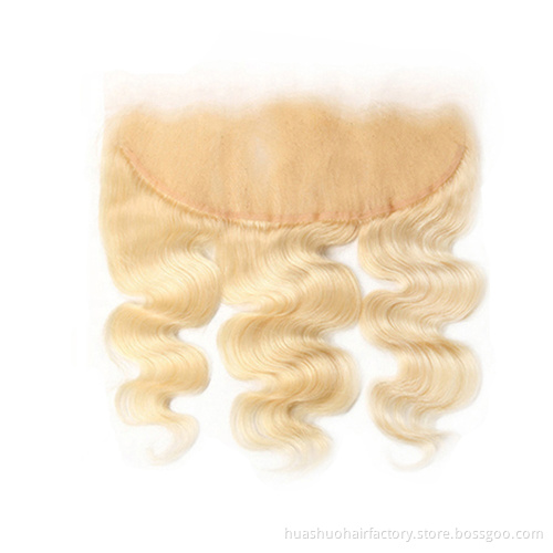 huashuo 50% OFF Top Grade Virgin Brazilian Hair 613# Lace Frontal Blonde Color  Body Wave  Straight 13*4 Human Hair Frontals
